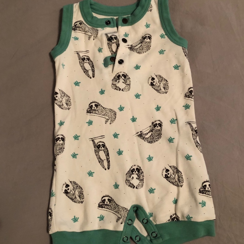 Finn + Emma organic sloth tank romper 3-6m